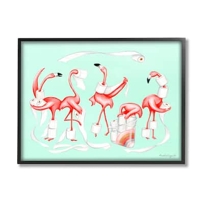Stupell Silly Flamingos Toilet Paper Rolls Bathroom Illustration Framed Wall Art, Design by Amelie Legault - Pink