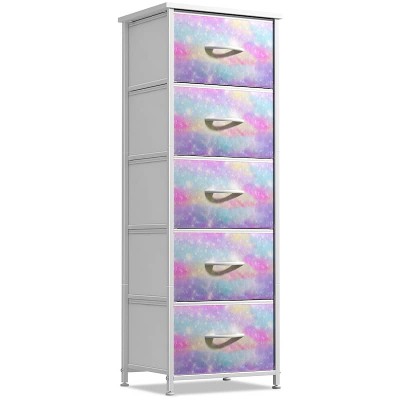 Dresser w/ 5 Drawers Furniture Tall Storage Organizer Unit for Bedroom - Tie-Dye Sparkle