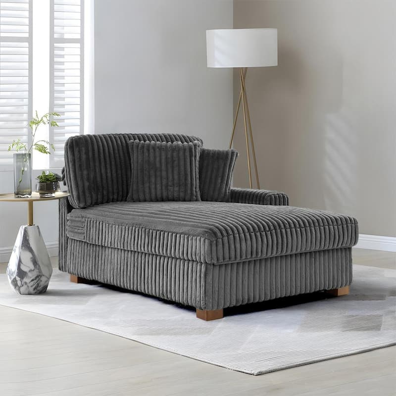 Modern Cotton Flannel Indoor Chaise Lounge Couch with Pillows - Grey - Rigt Facing