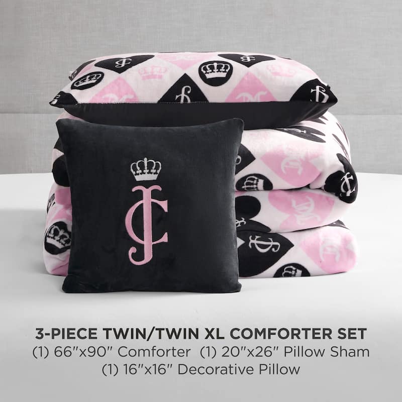 Juicy Couture Plush Queen Heart Logo Reversible Comforter Sets