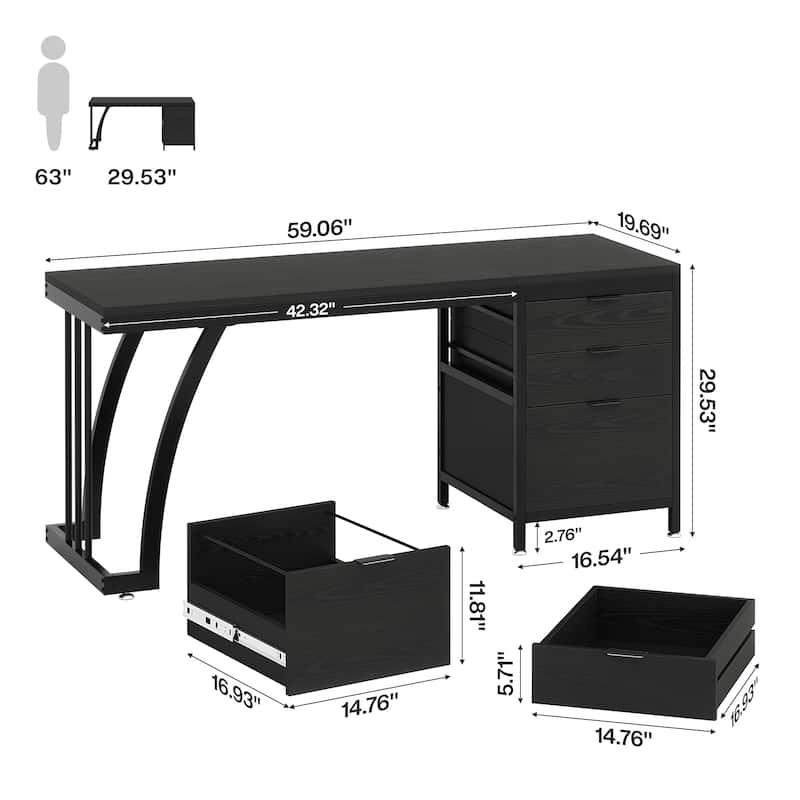 59 Inches Computer Desk Writing Table with 3 Reversible Drawers