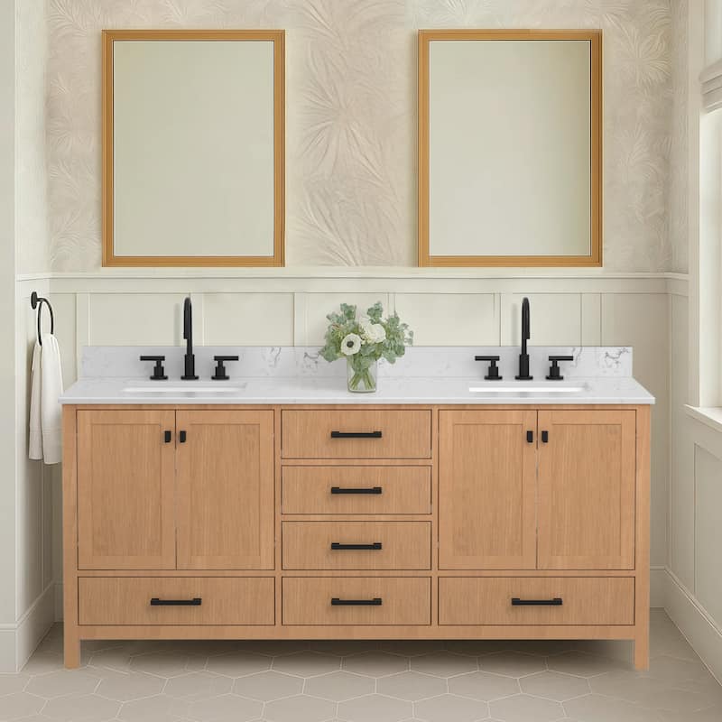 60 inch Solid Wood Freestanding Bath Vanity Engineered Countertop Undermount Rectangular Ceramic Sink - 72 inch