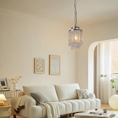 1-Light Crystal Pendant Light,for Kitchen Island Living Room Bar Lighting Fixtures - Chrome
