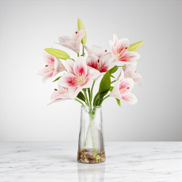 Real Touch Tiger Lily Flower Arrangement in Clear Glass Vase with