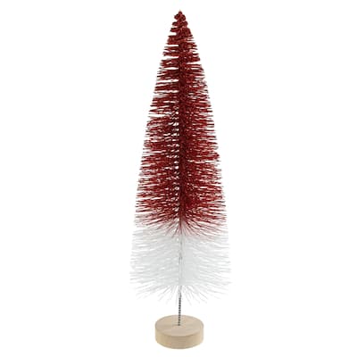 15.5" Glittered Red and White Sisal Tabletop Christmas Tree
