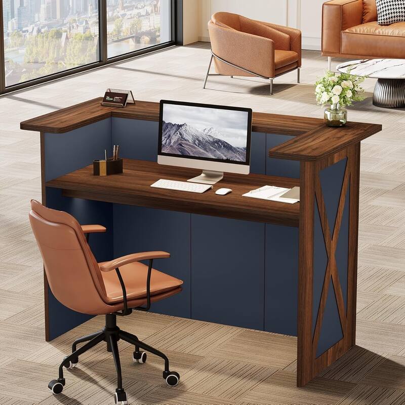 59" Reception Desk with Counter, Modern Front Desk Reception Counter, Retail Front Table
