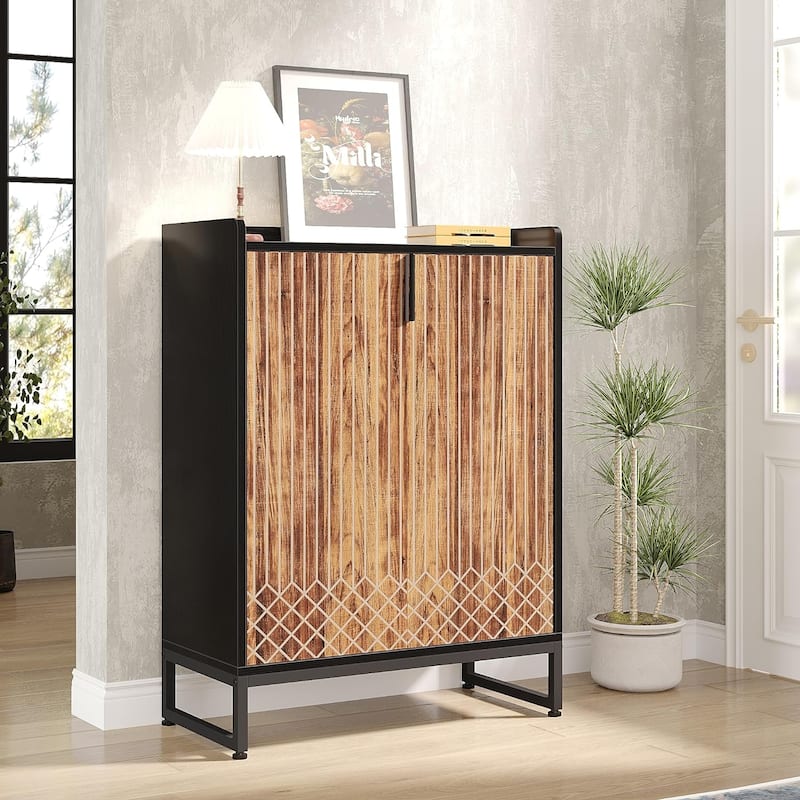 25 Pairs Shoe Cabinet with Doors, 5 Tiers Shoes Rack Organizer Cabinet - 5-Tier - Brown and Black