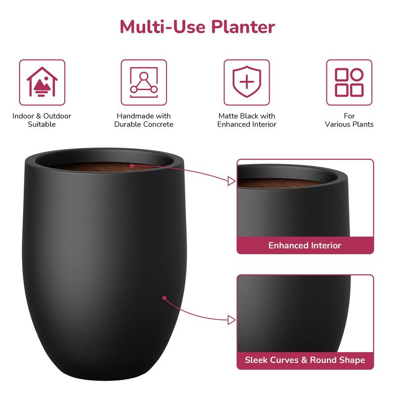 Concrete Tall Round Planter with Drainage Hole for Indoor & Outdoor