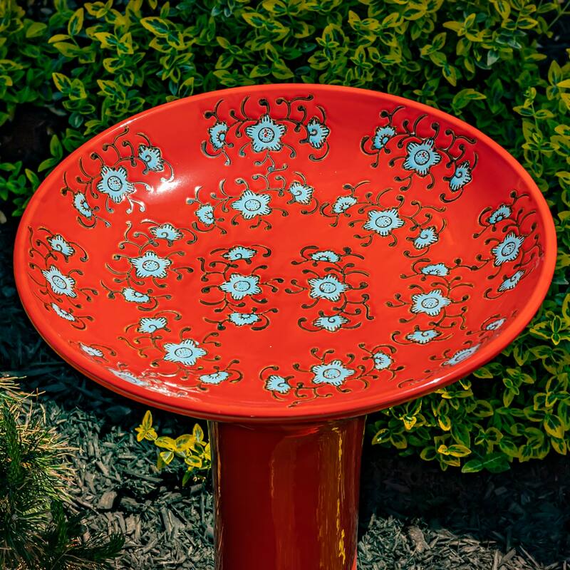 24 Inch Tall Porcelain Pedestal birdbath - 16"x16"x24"
