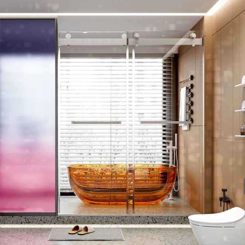 60''W x 76''H Frameless Double Sliding Soft-Close 3/8 inches Glass Shower Door in Brushed Gold/Nickel/Black