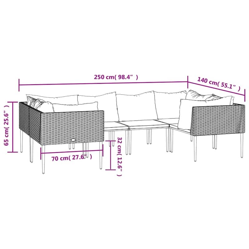 vidaXL 6 Piece Patio Lounge Set with Cushions Gray Poly Rattan