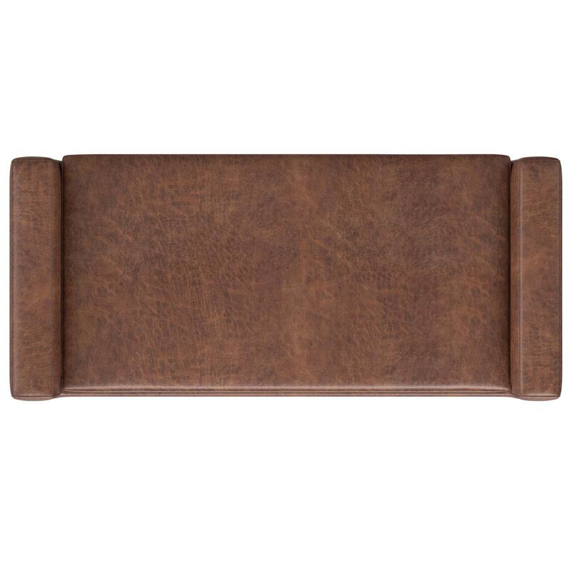 Selah 48 inch Wide Rectangle Storage Ottoman in Distressed Saddle Brown Vegan Faux Leather
