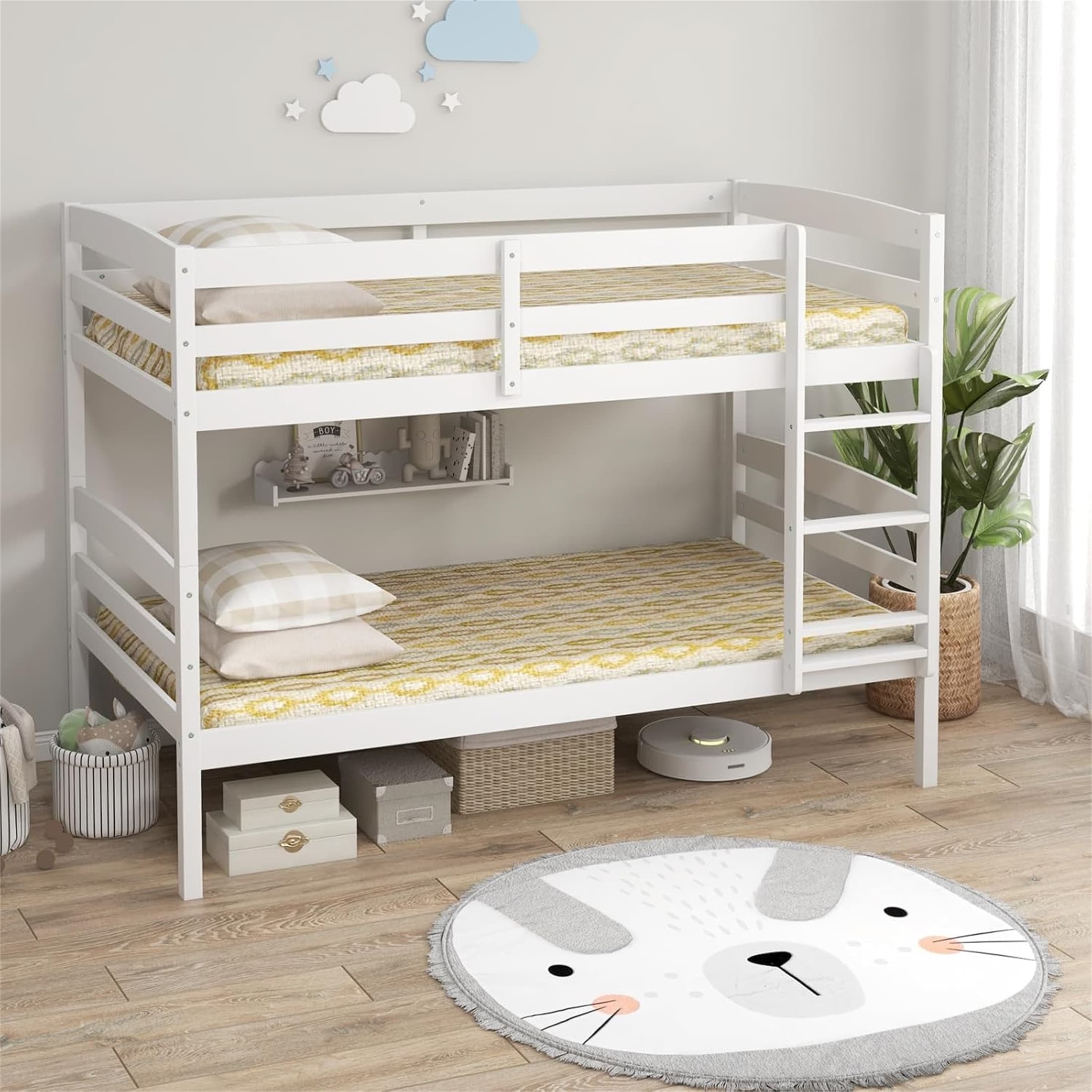 Twin Over Twin Bunk Bed with High Guardrails & Integrated Ladder
