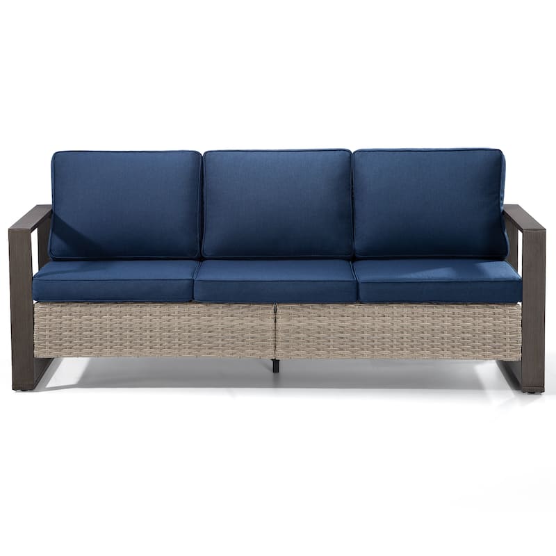 Cozywor Wicker Outdoor Patio Sofa Steel Frame with Beige Cushions