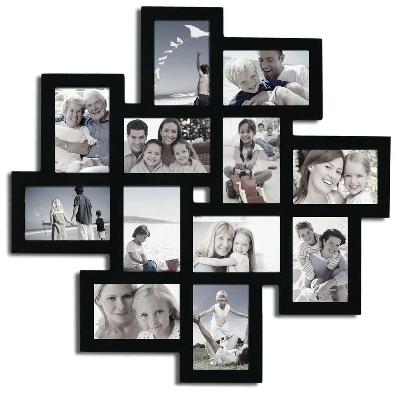 Adeco 12 Opening 4 x 6" Black Collage Wall Picture Frame