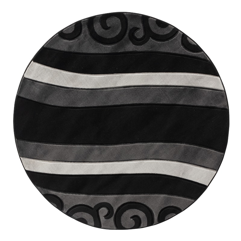 Glamour Grey/Black Polypropylene Area Rug - 8'1'' Round