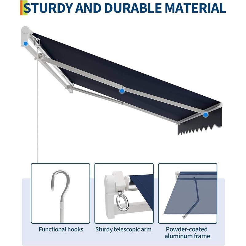10'x8' Retractable Waterproof Patio Awning, Sun Shade Awning with Manual Crank Handle - N/A