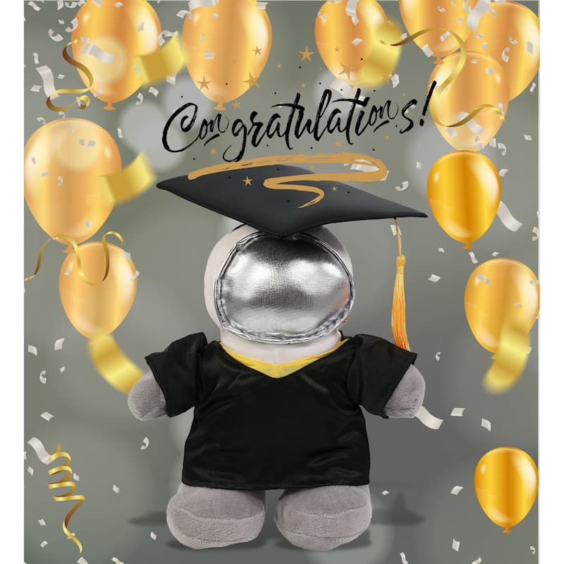 DolliBu Standing Astronaut Graduation Plush Toy with Gown and Cap - 8 inches