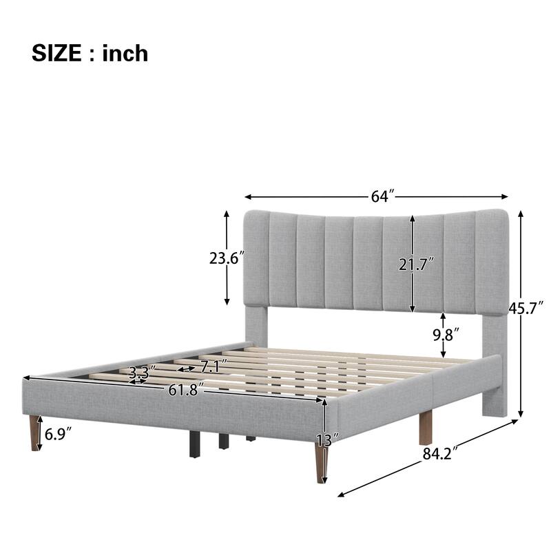 Queen Size Upholstered Platform Bed Frame with Vertical Channel Tufted