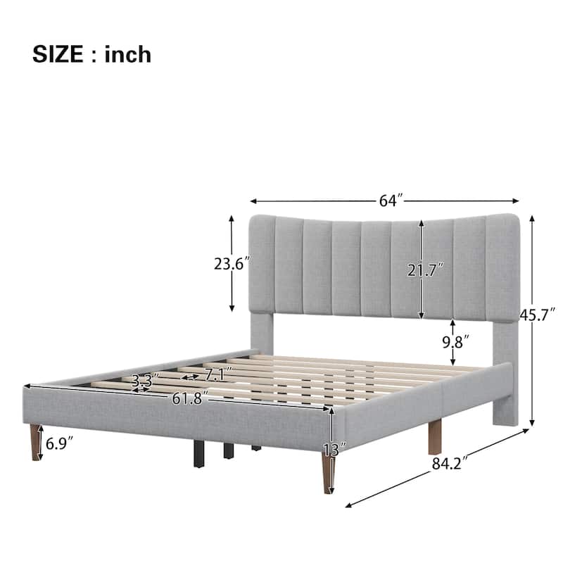 Queen Size Upholstered Platform Bed Frame with Vertical Channel Tufted ...