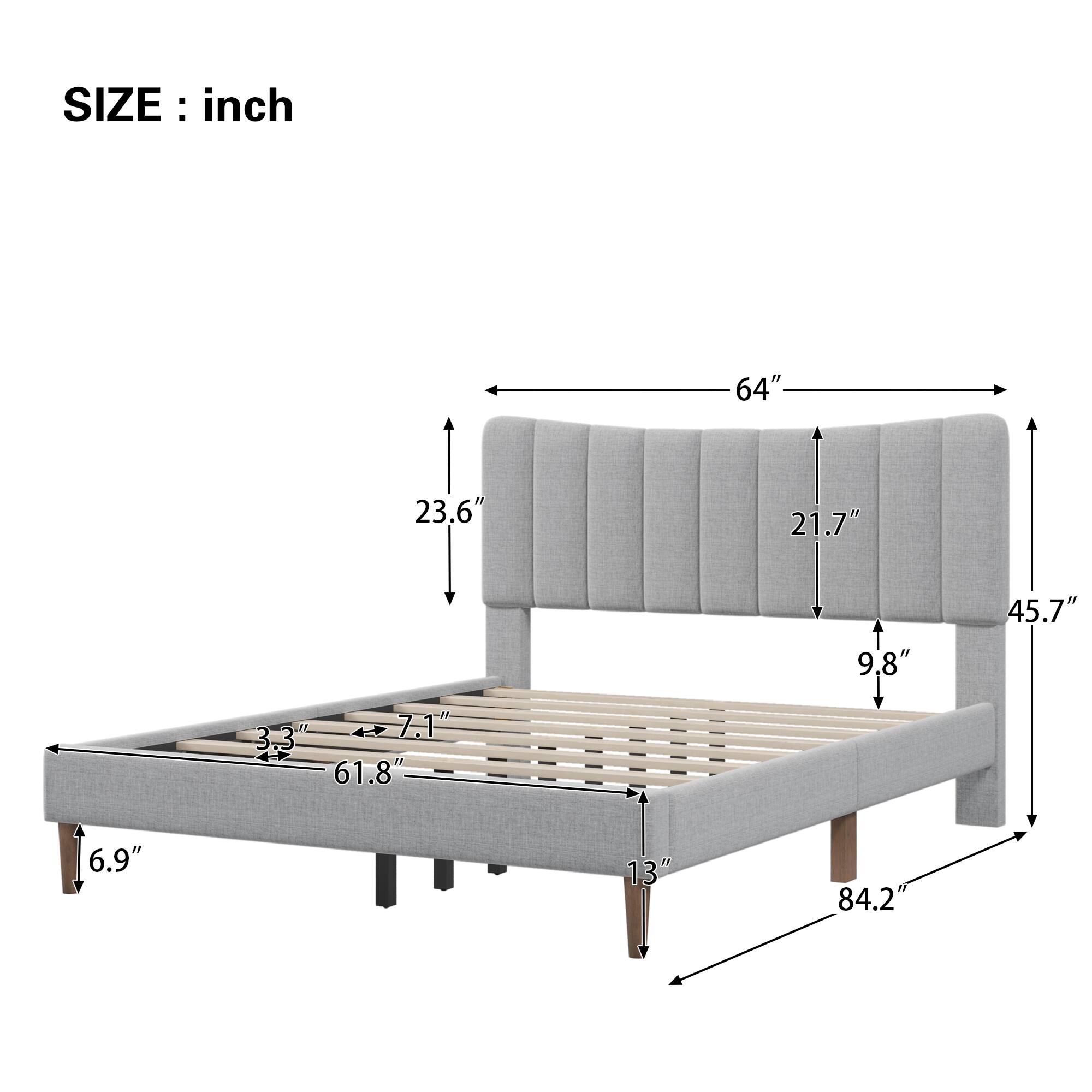 Upholstered Platform Bed Frame with Vertical Channel Tufted Headboard, No Box Spring Needed