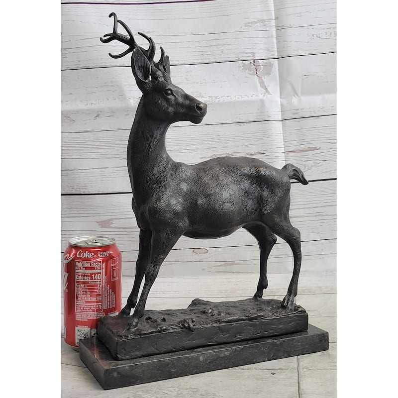 Elk Reindeer Stag Buck Hot Cast Bronze Figure Sculpture On Marble Base By Milo