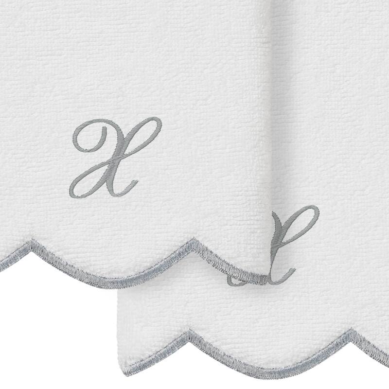 Authentic Hotel and Spa 100% Turkish Cotton Grey ADORNIA Scallop Personalized 2 Piece Fingertip Towel Set - 2 Fingertip Towels