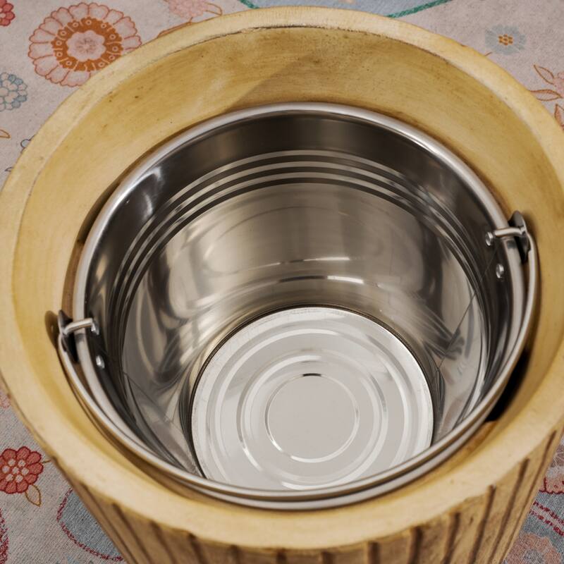 Rustic Faux Wood Terrafab Side Table with Hidden Ice Bucket