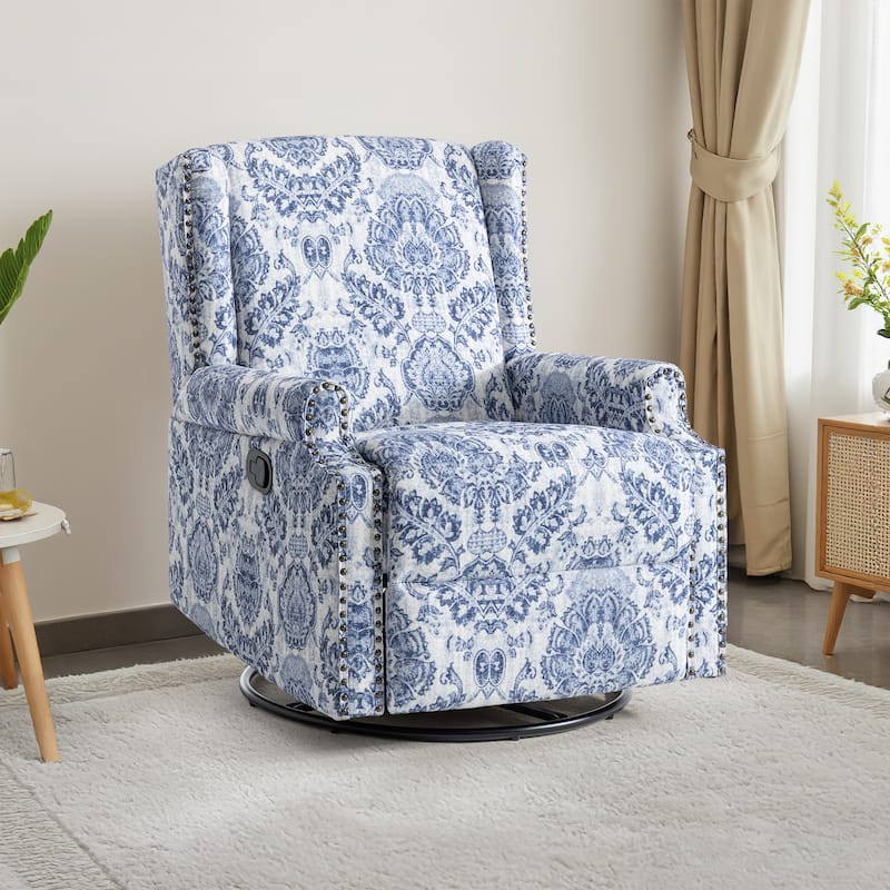 UIXE Roderich Farmhouse Floral Print Swivel Rocker Push Back Recliner