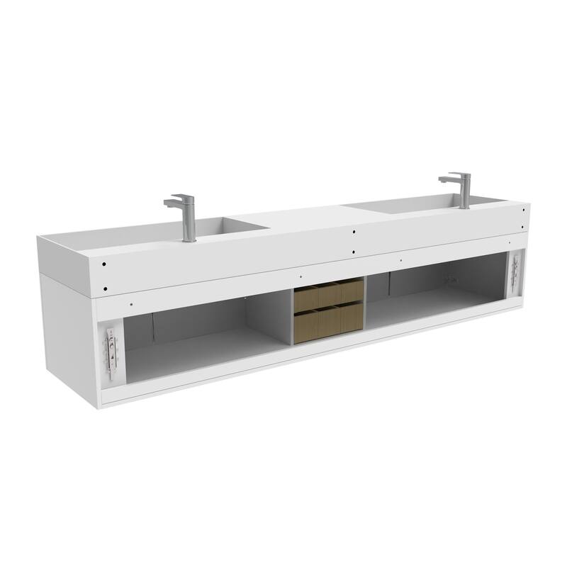 Amazon 84" Wall Mounted Double Bathroom Vanity Set w/ White Top