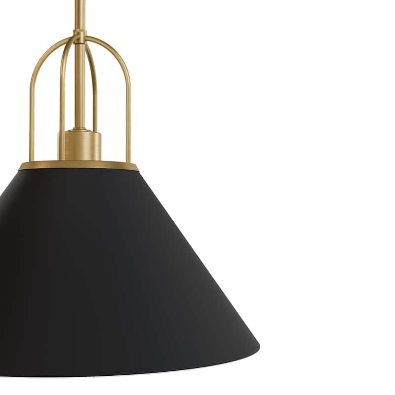 Hunter Carrington Isle Black / Luxe Gold Pendant - Island, Dining Room, Foyer, Bedroom - Casual, Transitional, Cone - Designer!