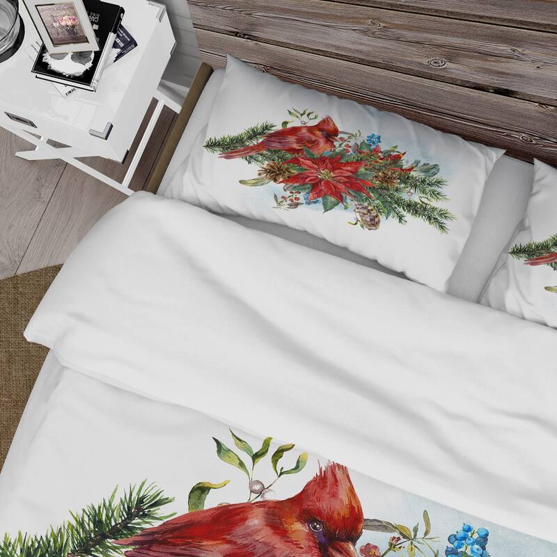 Designart 'Christmas Poinsettia and Red Cardinal Bird' Traditional