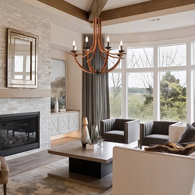 Modern Farmhouse Wood Chandeliers，Rustic Candle Chandelier