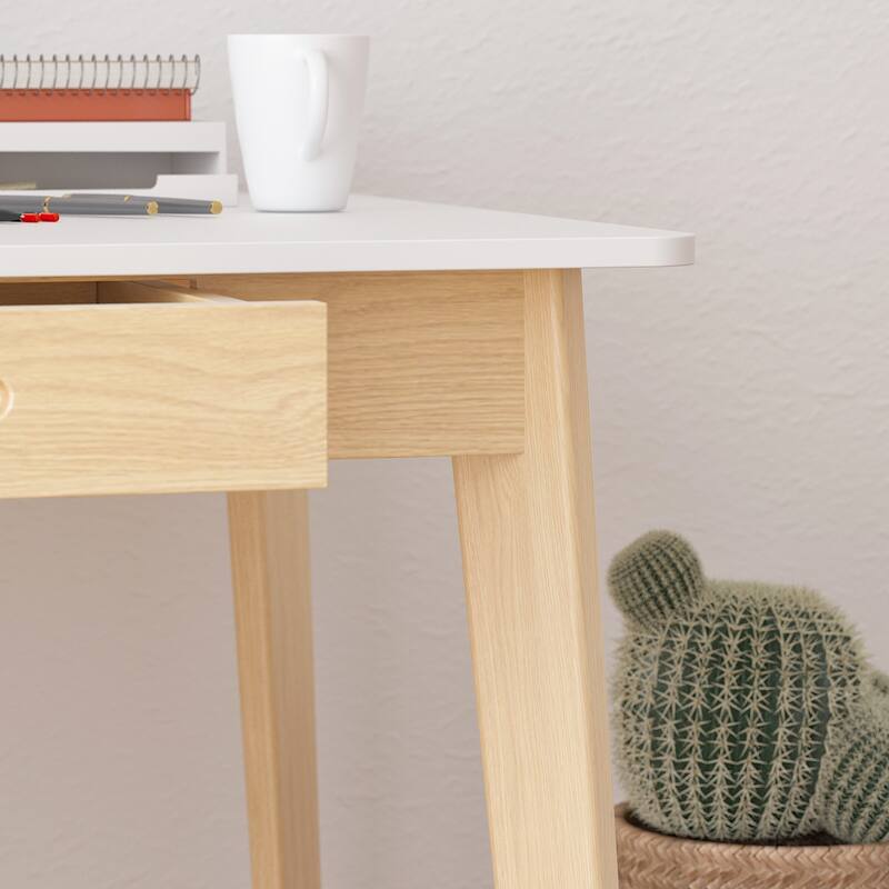 Timechee White Wooden Computer Desk, 39" Writing Desk with 2 Drawers