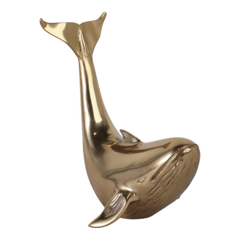 Metal Sculpture Whale Ocean-Inspired Decorative Figurine - 11" Gold - 8" x 7" x 11"