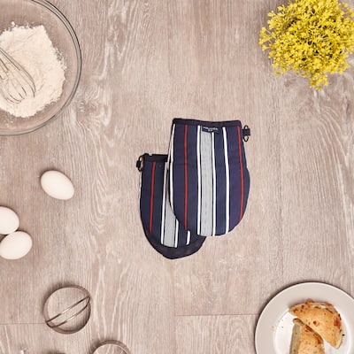Nautica Home Navy Multi Stipe 100% Cotton Mini Oven Mitt With Silicone Palm (Set of 2)