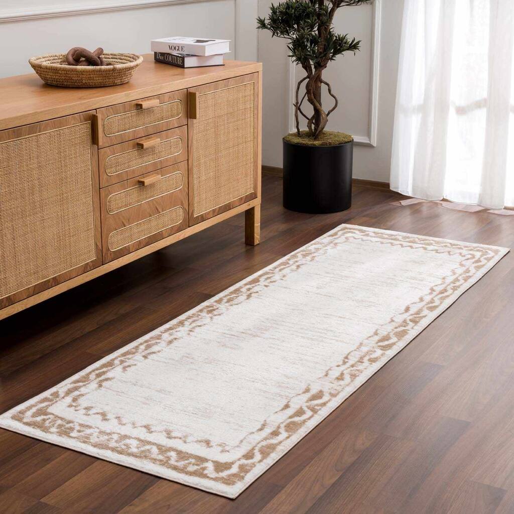 Hauteloom Beatus Hallway, Kitchen Machine Washable Runner Rug - Beige - 2'7" x 7'3"