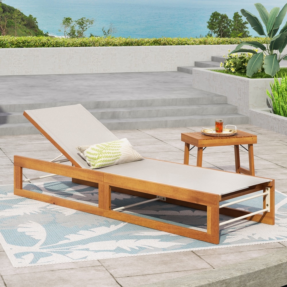 Emile Outdoor Mesh and Wood Chaise Lounge by Christopher Knight Home