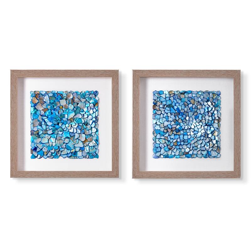 American Art Decor Framed Wall Art with Seashell decoration and Glass Cover 2-Piece Set - 11.81" x 11.81" x 1.18"