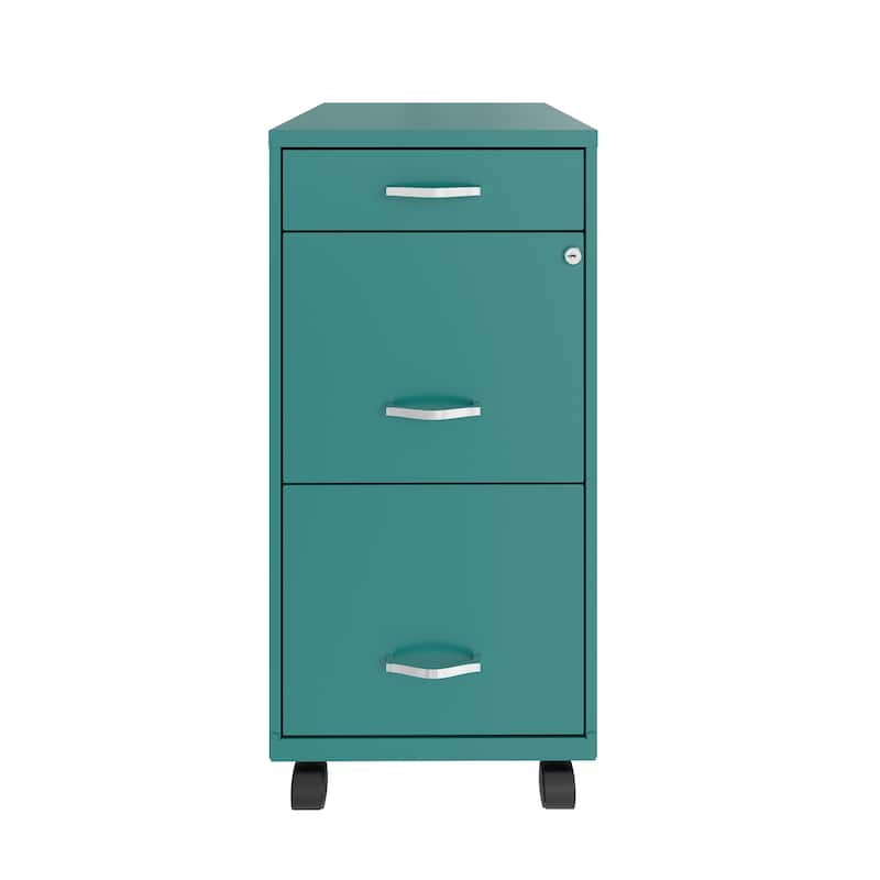 Space Solutions 18" Deep 3 Drawer Mobile Metal File Cabinet, Teal