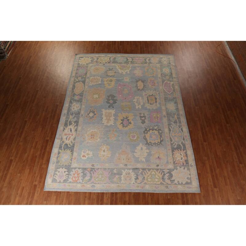 Oushak Turkish Large Rug Hand-Knotted Light Blue Wool Carpet - 10'0"x 13'8"