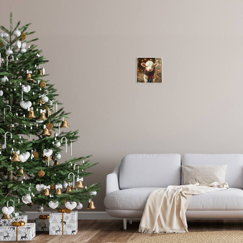 Stupell White Calf with Holiday Lights Wall Plaque Art Design By Riley B