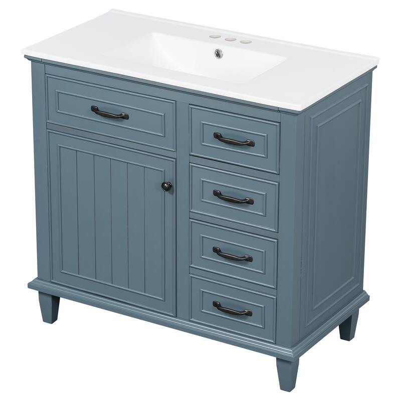 Roomfitters 36" Bathroom Vanity with Sink, Solid Wood Frame, 2 Flip Drawers & Soft-Close Cabinet with Door Rack