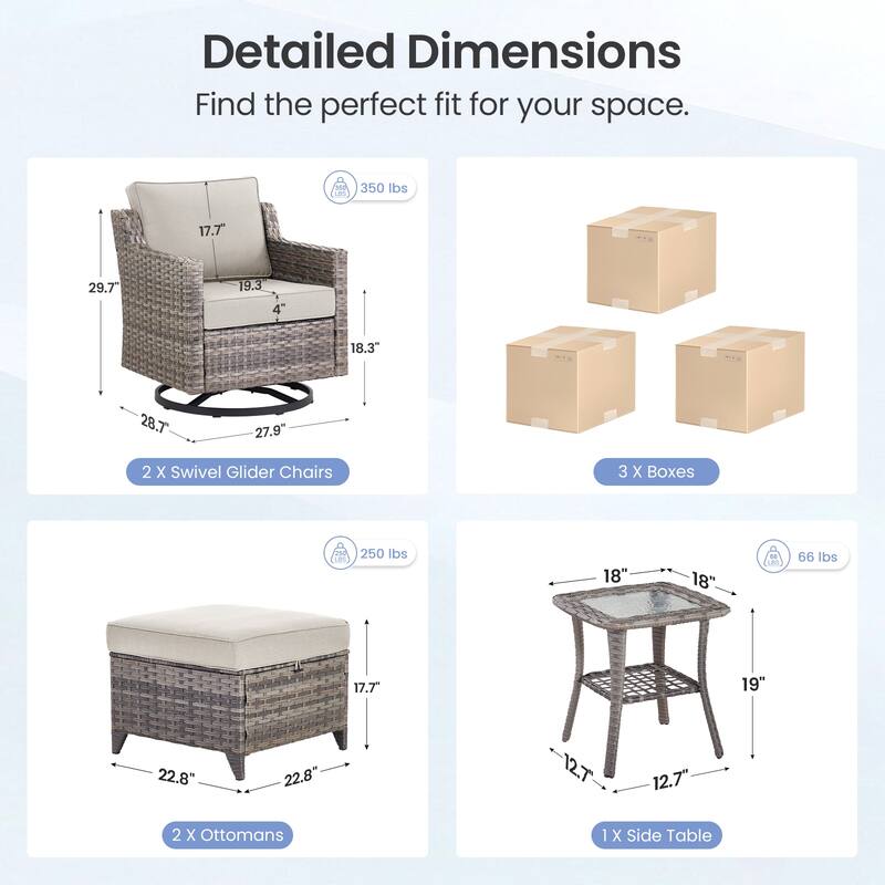 Pocassy 5-Piece Swivel Chair Table with Ottoman Set