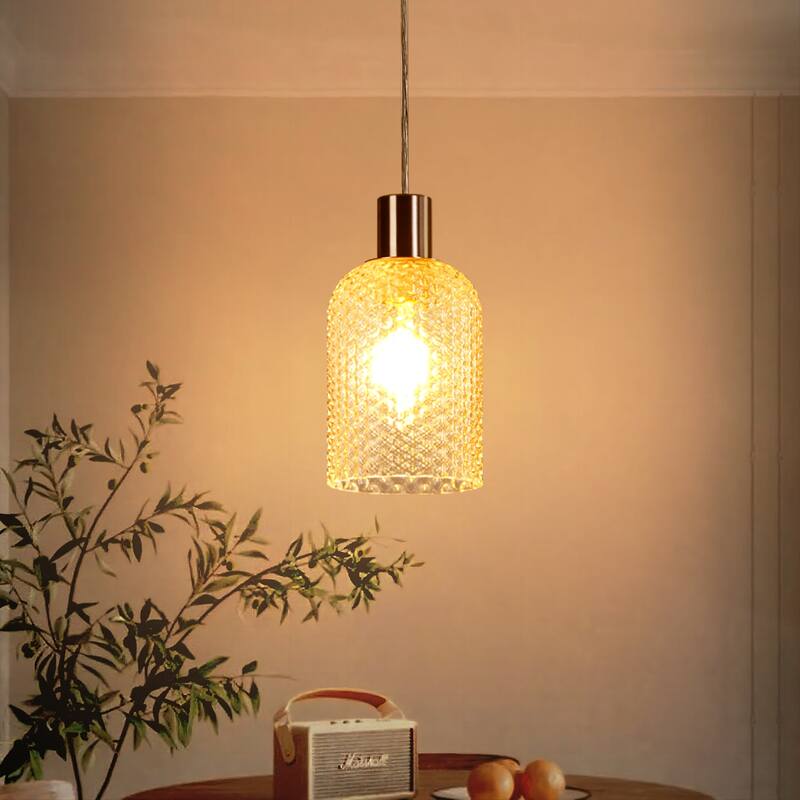1/3-Light Modern Glam Bell-Shaped Adjustable Island Pendant Light with Clear/Blue/Amber Textured Glass