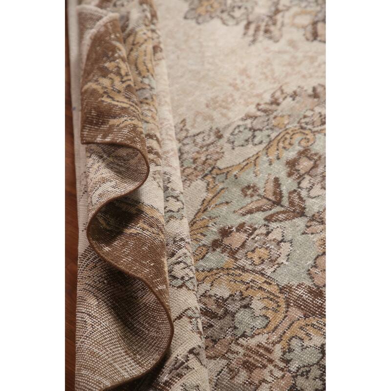 Distressed Sparta Turkish Vintage Rug Hand-Knotted Beige Wool Carpet - 5'11"x 9'1"