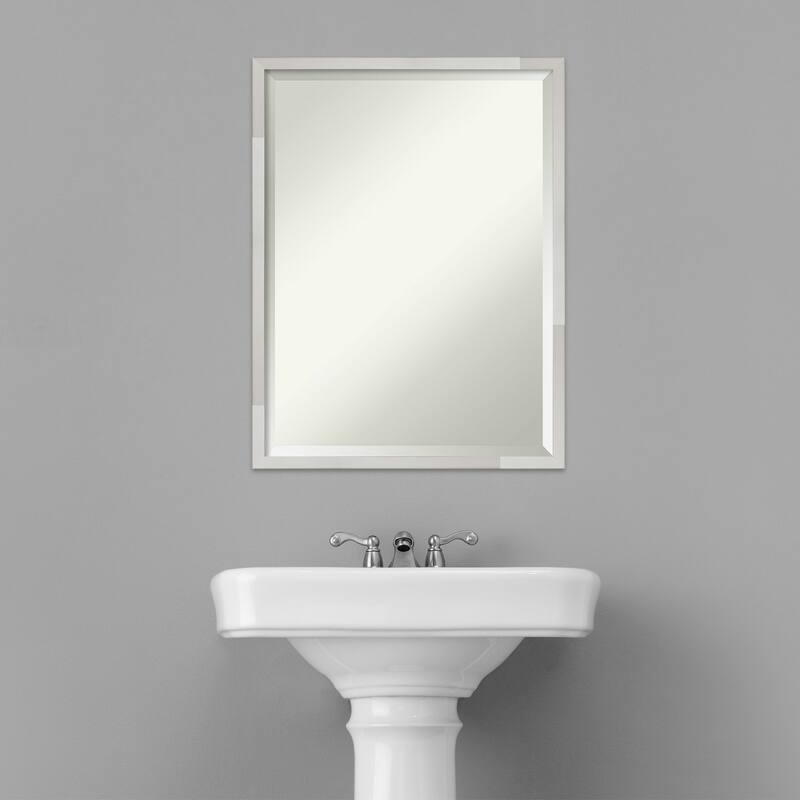 Beveled Wood Bathroom Wall Mirror - Svelte Silver Frame - Svelte Silver
