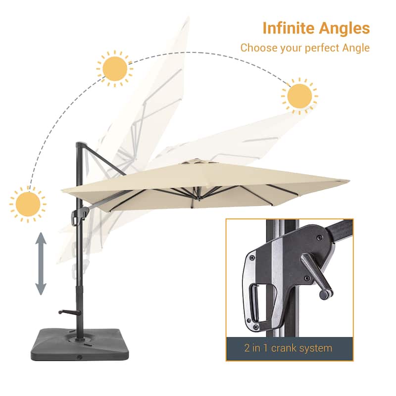 LIVOOSUN Patio10x10FT Aluminum Cantilever Umbrella Solution-Dyed Fabric w/Base
