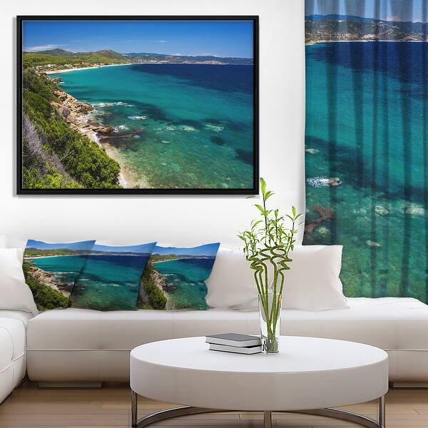 Designart Beautiful Greek Beach Of Sea Seashore Framed Canvas Art Print Overstock 18960552