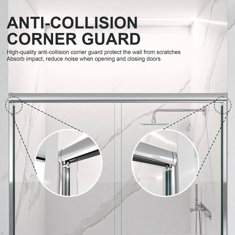 44"-48"W*72" H Semi-Frameless Double Sliding Shower Door, Bypass Shower Door, 1/4" (6mm) Thick SGCC Tempered Glass Door